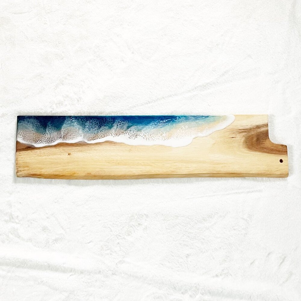 Coastal Ocean Wave Resin Art Extra Long Live-Edge Serving Board